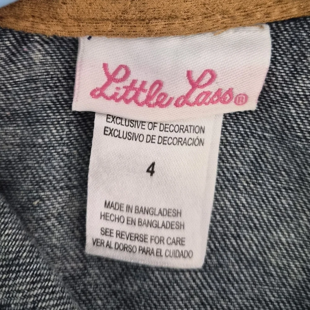 Little Lass Girls Denim Jacket Size 4 Acid Wash Embroidered Floral